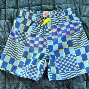 Boys Checkerboard Swim Trunks - Blue & Yellow